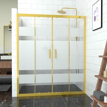 Tekno Duş Gold Castor 6mm Kumlamalı Cam 2 Sabit 2 Sürgü İki Duvar Arası Duşakabin Yarı Beyaz