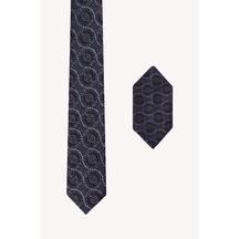 Erkek Mavi Desenli Kravat Mendil Set 80097215