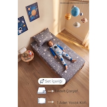 Yıldız Desenli Yastık Kılıflı Tek Kişilik Lastikli Çarşaf Takımı 100x200 Cm Çarşaf+yastık Kılıfı Gri