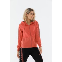 Maraton Sportswear Regular Kadın Kapşonlu Uzun Kol Basic Bakır Tracktop 20443-bakır