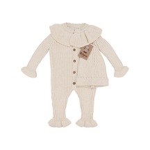 Bebegen Kız Bebek Ekru Fitilli Yakalı Bereli Lüks Triko Tulum Çok Renkli
