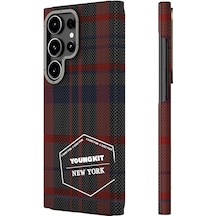 Galaxy S24 Ultra Uyumlu Kılıf Ekose Desenli Youngkit Gezhi Serisi Kapak Kırmızı