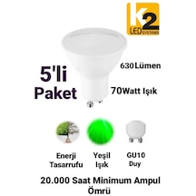 K2 7w - 70w Gu10 Led Ampul Yeşil Işık 630 Lümen Spot Ampul 220 Volt
