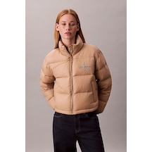 Calvin Klein Kadın Regular Fit Grafik Baskılı Dik Yaka Şişme Mont - Bej Amphora