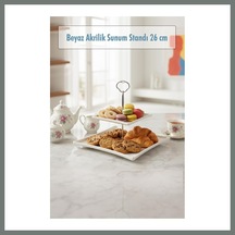 Bezos 2 Katlı Beyaz Akrilik Meyvelik & Kurabiyelik & Sunum Standı - 26 Cm Mmbz