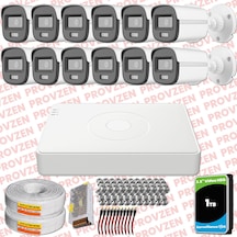 Provzen Hikvision Colorvu Full Hd 12 Kameralı Gece Renkli Güvenlik Kamerası Olay Anında Bildirim