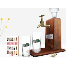 Kişiye Özel Renkli Baskılı Retro Otomobil Tasarımlı İkili Rakı Bardağı Ahşap Rakı Standı Ve Cep Kitabı Hediye Seti-3