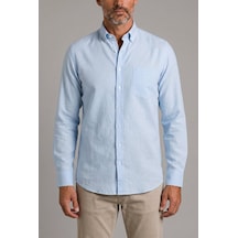 Bisse Mavi Regular Fit Keten Paşa Yaka Gömlek Gmktn3ps224003 D35