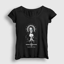 Presmono Kadın Upside Down Marilyn Manson T-shirt Siyah