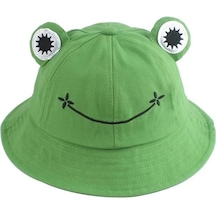 Karikatür Sevimli Kurbağa Balıkçı Şapkası Açık Katlanabilir - Yeşil