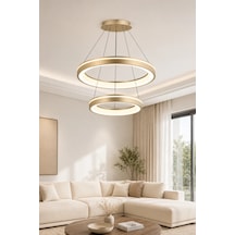 2'li Modern Premium Halka 3 Renkli Ledli Sarkıt Avizesi Salon Mutfak Oturma Odası Şık Modelleri 60w Gold