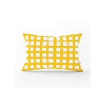 Realhomes Sarı Zeminde Geometrik Kare Motifli Dekoratif Dikdörtgen Yastık Kılıfı RH-23355