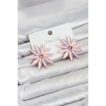 Mey İthalat Pembe Kristal Taşlı Lotus Model Kadın Küpe Çok renkli