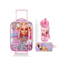 Ekstra Çekçekli Anaokulu Çantası Ve Barbie Kalem Çantası Lisanslı Suluk Matara Pembe