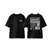 Thewert Programmer Tasarım Sırt Baskılı Pamuk Siyah Oversize T-shirt