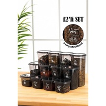 Beyaz Serigrafi Etiketli Kare Erzak Saklama Kabı 12'li Set 4x 0,55 Litre, 1,2 Litre, 1,75 Litre , Bnm12lı