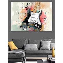 Siyah Beyaz Gitar Sıçraması Dekoratif Kanvas - Mdf Ahşap Tablo