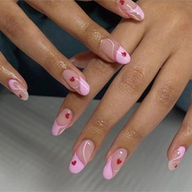 Kalpli Simli Pembe French Badem Takma Tırnak Seti 24 Adet