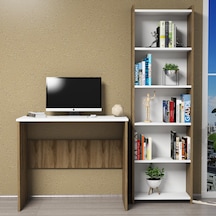 Ferniso Mobilya Çalışma Masası+5 Bölmeli Kitaplık Ceviz-beyaz Ceviz  -  Beyaz