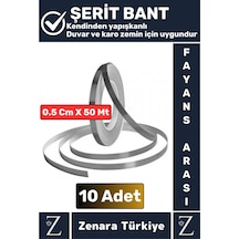 Premium Güçlü Kendinden Yapışkanlı Su Geçirmez Fayans Arası Şerit Derz Bant 0.5 Cmx50 Metre 10 Adet