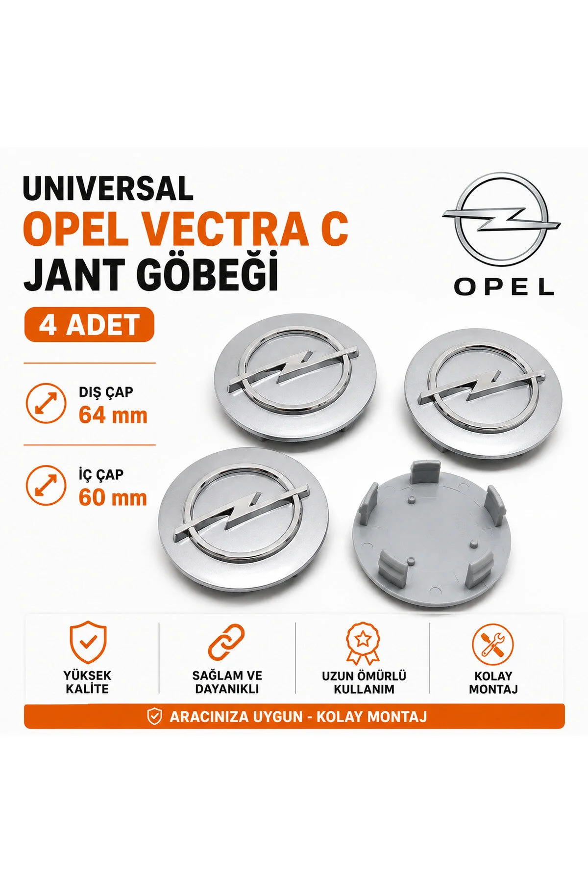 Universal Opel Vectra C Jant Göbeği 4 Adet Dış Çap 64 Mm - İç Çap 60 Mm