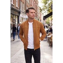 Rizzup Erkek Slim Fit Likralı Taba Süet Ceket Kırışmayan Ütü Gerektirmeyen Mevsimlik Mont 2504334