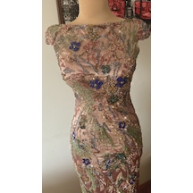 Chica Rosa Fashion Kristal Boncuk İşlemeli İpek Saten Kuyruklu Elbise