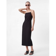 Koton Slim Fit Yırtmaç Detaylı İnce Askılı Halter Yaka Midi Kalem Elbise Siyah 6sak80160ek