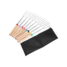 Padalink 8 Adet Çift Taraflı Genişletilebilir Paslanmaz Çelik Mangal Çatalı, Ahşap Kollü, Taşınabilir Çanta İle, Kamp Ve Mangal İçin