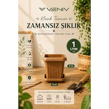 Dekoratif Antik Kare Alt Tabaklı Saksı 1 Litre 1 Adet