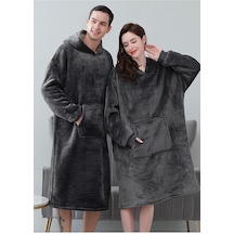 Wellsoft Kapşonlu Giyilebilir Tv Battaniyesi Unisex Over Size - Antrasit Beyaz