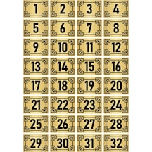 Metal Kapı Masa Dolap Numara Levhası 7x10cm Altın Renk 32 Adet (1…32)