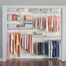 Configurations Deluxe Dolap Kiti, Beyaz, 4-8 Ft., Genişletilebilir Raf Ve Teleskopik Çubuklu Tel Raf Kiti, Özel Dolap Düzenleme Sistemi, Kolay Kurulum Açık Mavi