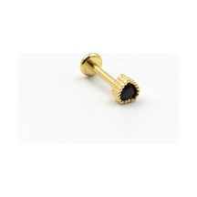 Gold Lacivert Zirkon Kalp Tragus Helix Piercing - Anti Alerjik, Kararma Yapmaz Çok Renkli