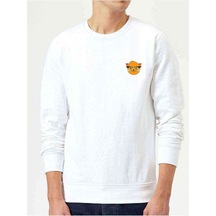 Cat Face Cartoon Baskılı Beyaz Erkek Örme Sweatshirt