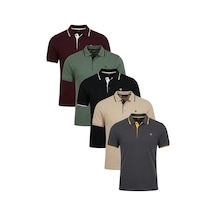 Buratti Pamuklu Slim Fit Şerit Detaylı Düğmeli Polo Yaka 5'Li Paket Erkek T Shirt 5902118S5 Siyah-Beyaz-Haki-Vişnebeyaz-Antrasitvizon