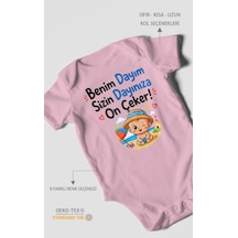 Morivokids Benim Dayım, Sizin Dayınıza On Çeker Kısa Kollu Bebek Body %100 Pamuk Koyu Pembe