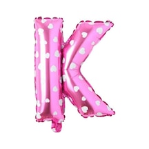 K Harfi 16 İnç Pembe Kalpli Renk Folyo Balon 36 Cm Pembe 256