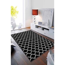 Siyah Fas Desen Kaymaz Taban Makinede Yıkanabilir Halı Rv153n11