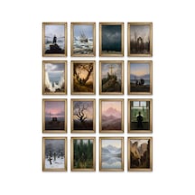 Caspar David Friedrich Tabloları 16'lı Sticker Seti Laptop Defter Planlayıcı Etiket Çok Renkli