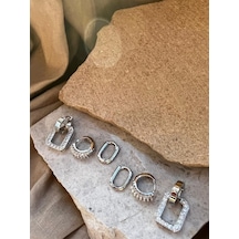 Gümüş Renkli Taşlı Altılı Küpe