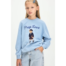 Defacto Relaxed Fit Bisiklet Yaka Ayıcık Baskılı Sweatshirt Kız Çocuk I5915a826aube734 Mavi-be734