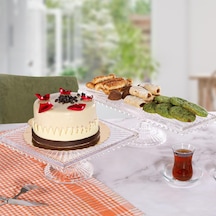 Linea Model Cam Ayaklı Kare Ve Dikdörtgen 2'li Kek Ve Pasta Sunumluk, Şeffaf Çok renkli