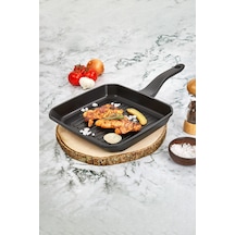Polochef Iron Döküm Granit Kare Izgara Tava 28 Cm Siyah Siyah