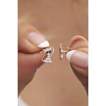 Nereze 925 Ayar Gümüş Minik Beyaz Taşlı Kedi Küpe