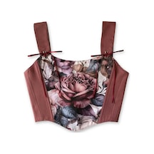 L'aura Corset Gül Kurusu Çiçek Desenli Çift Taraflı Bayan Korse Pembe