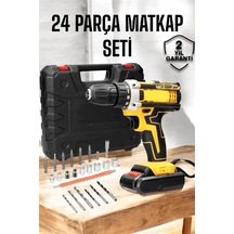 Mey İthalat Çift Bataryalı Metal Dişli Darbeli Şarjlı Matkap Seti 24w Güç Ve 24 Parça Aksesuar 37019450