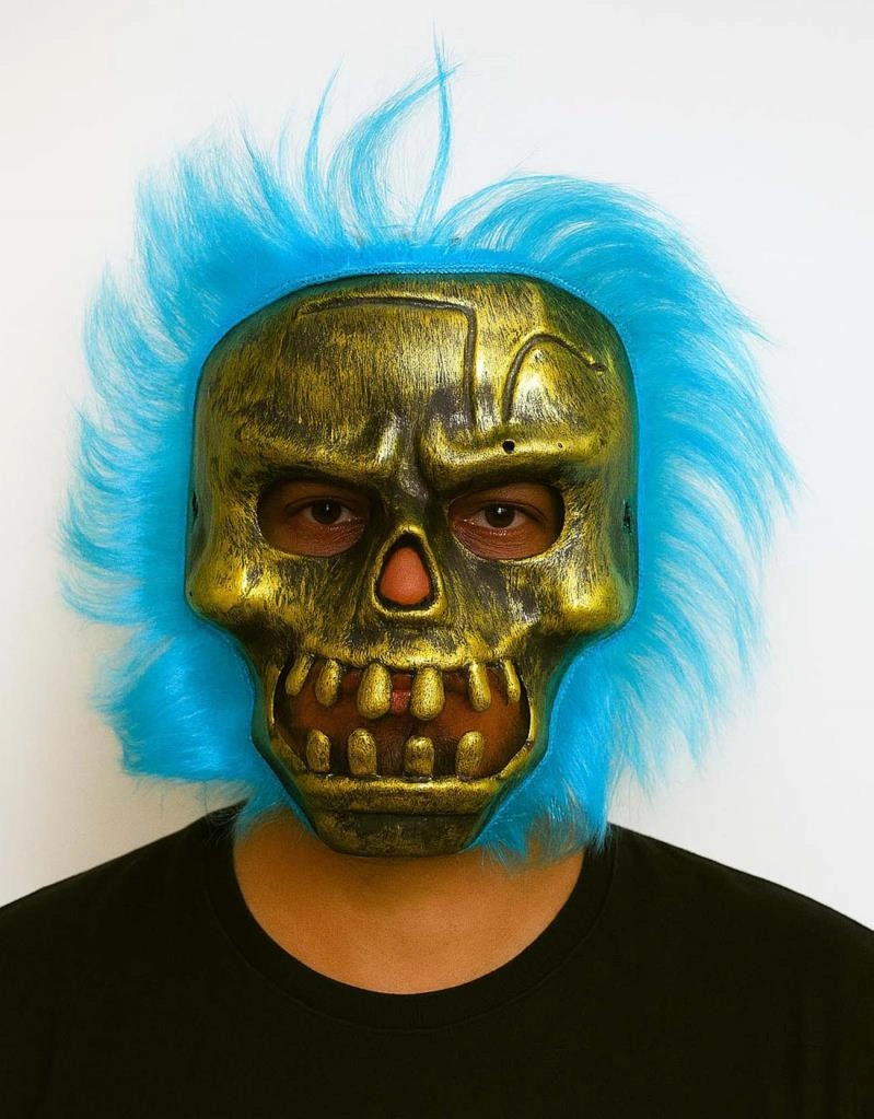 Wild Skull - Bakır Kafatası Turkuaz Saçlı İskelet Maske Yetişkin