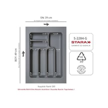 39x49 Çekmece Içi Gri Plastik Kaşıklık S-2284-g Gri