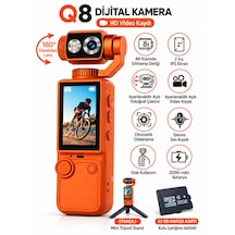 Q8 Dijital Mini Tripod Standlı 32 Gb Hafıza Kartlı Kamera Hd Video Kaydı Fotoğraf Çekimi Vlog Çekimi 180 Derece Dönebilen Lens 2.0 İnç Ekran 2000mah Batarya Aksiyon Kamerası Otomatik Odaklanma